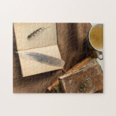 羽毛の付いた本 ジグソーパズル (横)