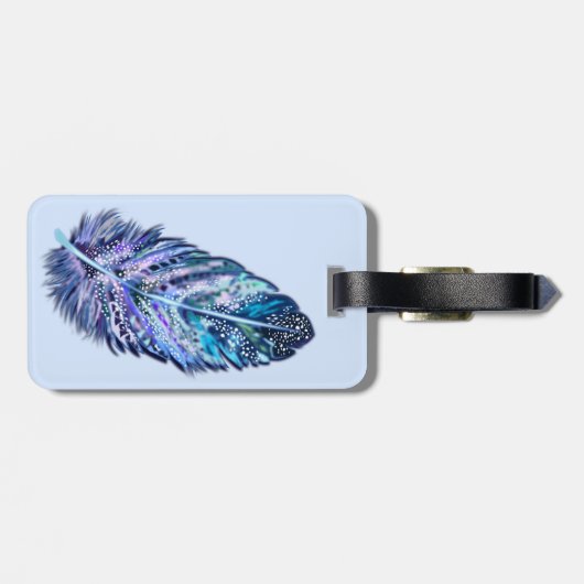 羽毛の付いた青いラゲッジタグ ラゲッジタグ (裏面横)