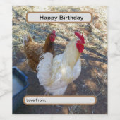 羽毛の仲間：白い鶏と彼の鶏 ワインラベル (シングルラベル)