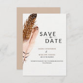 羽毛の水彩画 Save the Date カード (正面/裏面)