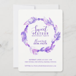 羽毛の水色sweet sixteen紫 招待状