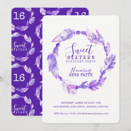羽毛の水色sweet sixteen紫 招待状