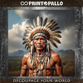 羽毛の生えたインディアンの老人チーフ 薄葉紙