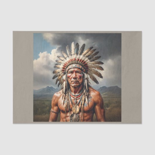 羽毛の生えたインディアンの老人チーフ 薄葉紙 (正面)