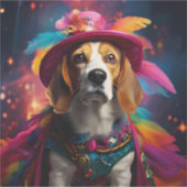 羽毛の生えた帽子をかぶって歩く シール (正面)