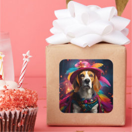 羽毛の生えた帽子をかぶって歩く スクエアシール