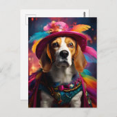 羽毛の生えた帽子をかぶって歩く ポストカード (正面/裏面)