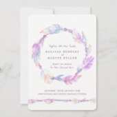 羽毛の紫色の水色のリハーサルディナー 招待状 (正面)