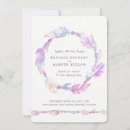 羽毛の紫色の水色のリハーサルディナー 招待状