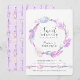 羽毛の紫色の水色sweet sixteen 招待状