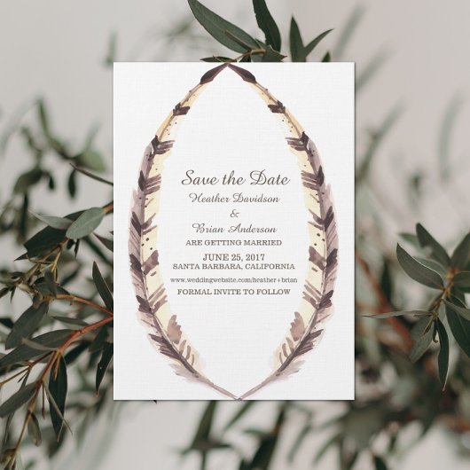 羽毛の縁飾り 保存日付のご案内 招待状