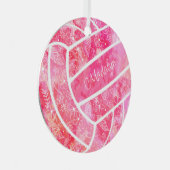羽毛の花の模様ピンクのバレーボール メタルオーナメント (正面右)