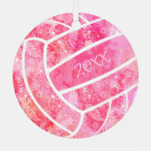 羽毛の花の模様ピンクのバレーボール メタルオーナメント (裏面)