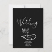 羽毛の花柄 黒と白の結婚式招待状 招待状 (裏面)