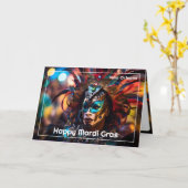 💚💜💛羽毛の豪華さ：マルディグラスの光 カード (黄色い花)