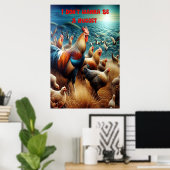 羽毛の集まり:牧草地を徘徊する鶏 ポスター (ホームオフィス)