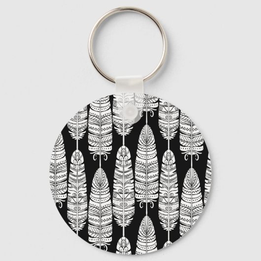 羽毛ぼほ：白黒 キーホルダー (正面)