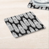 羽毛ぼほ：白黒 スクエアペーパーコースター (アングル)