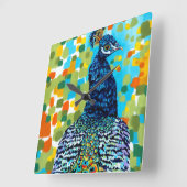 羽毛をつけられた孔雀II スクエア壁時計 (傾斜)