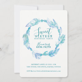 羽毛アクアウォーター色sweet sixteen招待状 招待状