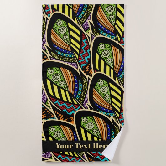 羽毛カラフルカスタム文字ビーチタオル ビーチタオル (正面)