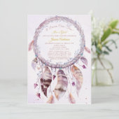 羽毛ガールベイビーシャワー付きドリームキャッチャー 招待状 (スタンド正面)