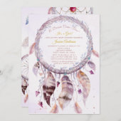 羽毛ガールベイビーシャワー付きドリームキャッチャー 招待状 (正面/裏面)