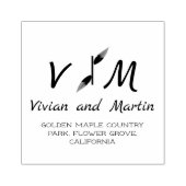 羽毛スタイルイニシャルモノグラム差出人住所 ラバースタンプ (インプリント)