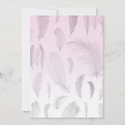 羽毛テーマ結婚式招待状ピンクとグレー 招待状 (裏面)