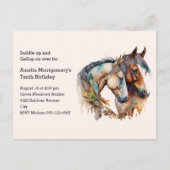 羽毛デコールボホバースデーパーティー付き2頭 インビテーションポストカード (正面)