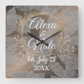 羽毛バラ赤面フローラ結婚リースカスタムの スクエア壁時計 (正面)