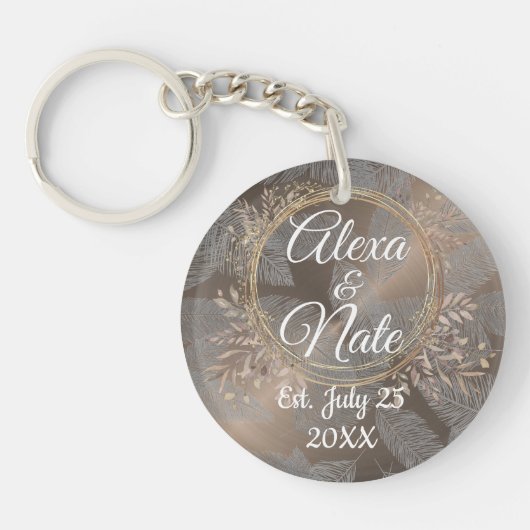 羽毛バラ赤面フローラ結婚リース キーホルダー (正面)