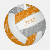 羽毛パターパターンオレンジ色のグレーバレーボール メタルオーナメント (裏面)