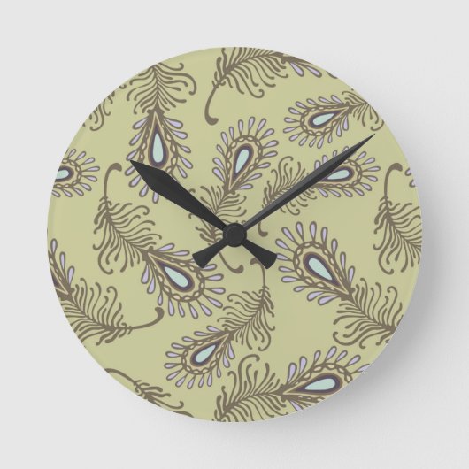 羽毛パターン ラウンド壁時計 (正面)