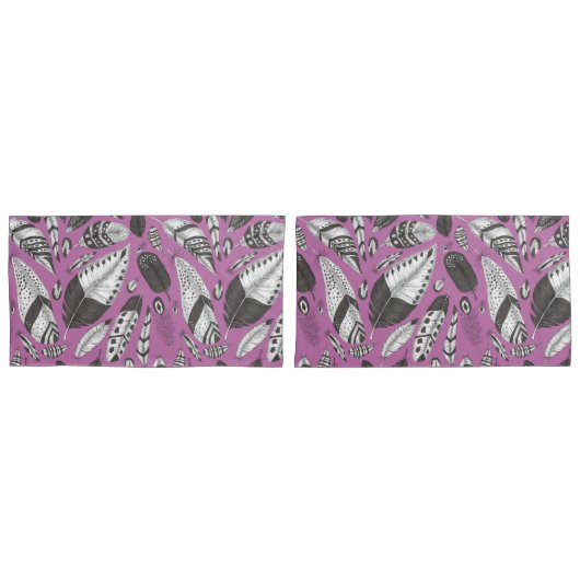 羽毛パターン 枕カバー (正面-セット)