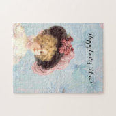 羽毛ビクトリアン帽子ピンクローゼイースターの女性 ジグソーパズル (横)