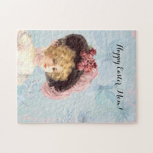 羽毛ビクトリアン帽子ピンクローゼイースターの女性 ジグソーパズル (横)