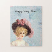 羽毛ビクトリアン帽子ピンクローゼイースターの女性 ジグソーパズル (縦)