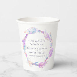 羽毛ビーズ紫色の水彩画のカスタムウェディング 紙コップ