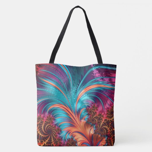 羽毛フラクタル抽象芸術 トートバッグ (裏面)