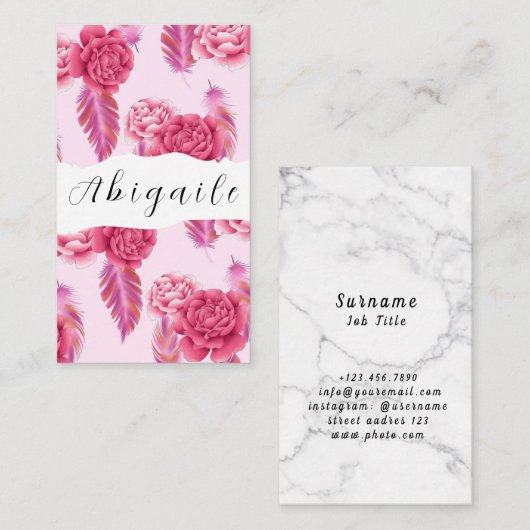 羽毛フラワーベクトルシームレスヴィンテージフローラ 名刺 (正面/裏面)