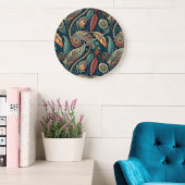 羽毛フローラペイズリー抽象芸術エスニックスワール ラージ壁時計