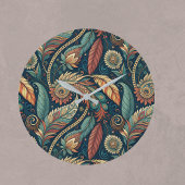 羽毛フローラペイズリー抽象芸術エスニックスワール ラージ壁時計