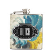 羽毛ブラックブルーイエローヒップスターパターン フラスク (正面)