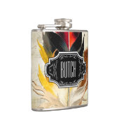 羽毛ブラックレッドイエローヒップスターパターン フラスク (右)