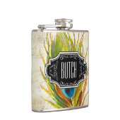 羽毛ブラックレッドイエローヒップスターパターン フラスク (右)