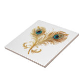 羽毛プームピーコックバード金ゴールドティール(緑がかった色)贅沢 タイル (側面)