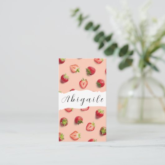 羽毛ベクターシームレスストロベリービジネスヴィンテージ 名刺 (スタンド正面)