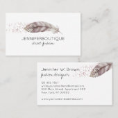 羽毛ボホグリッター水彩手描き素朴 名刺 (正面/裏面)