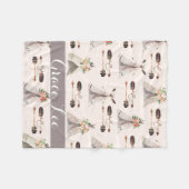 羽毛ボホ水彩毛布カスタマイズ布 フリースブランケット (正面(横))